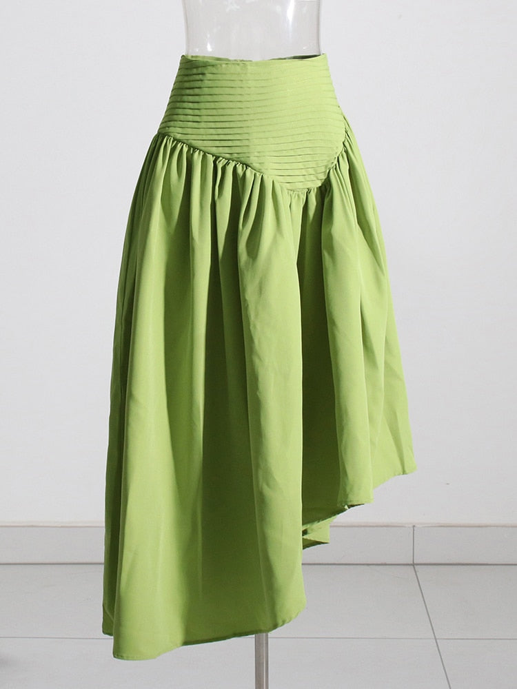Two Piece Round Neck Sleeveless Hollow Out Crop Top Irregular Hem Pleated Skirt Set
