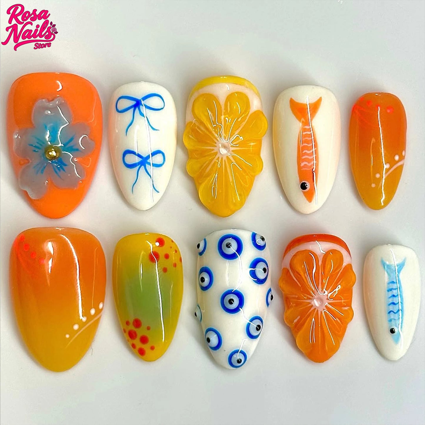 Amalfi Coast Citrus & Seafood Extravaganza Press-On Nail Set