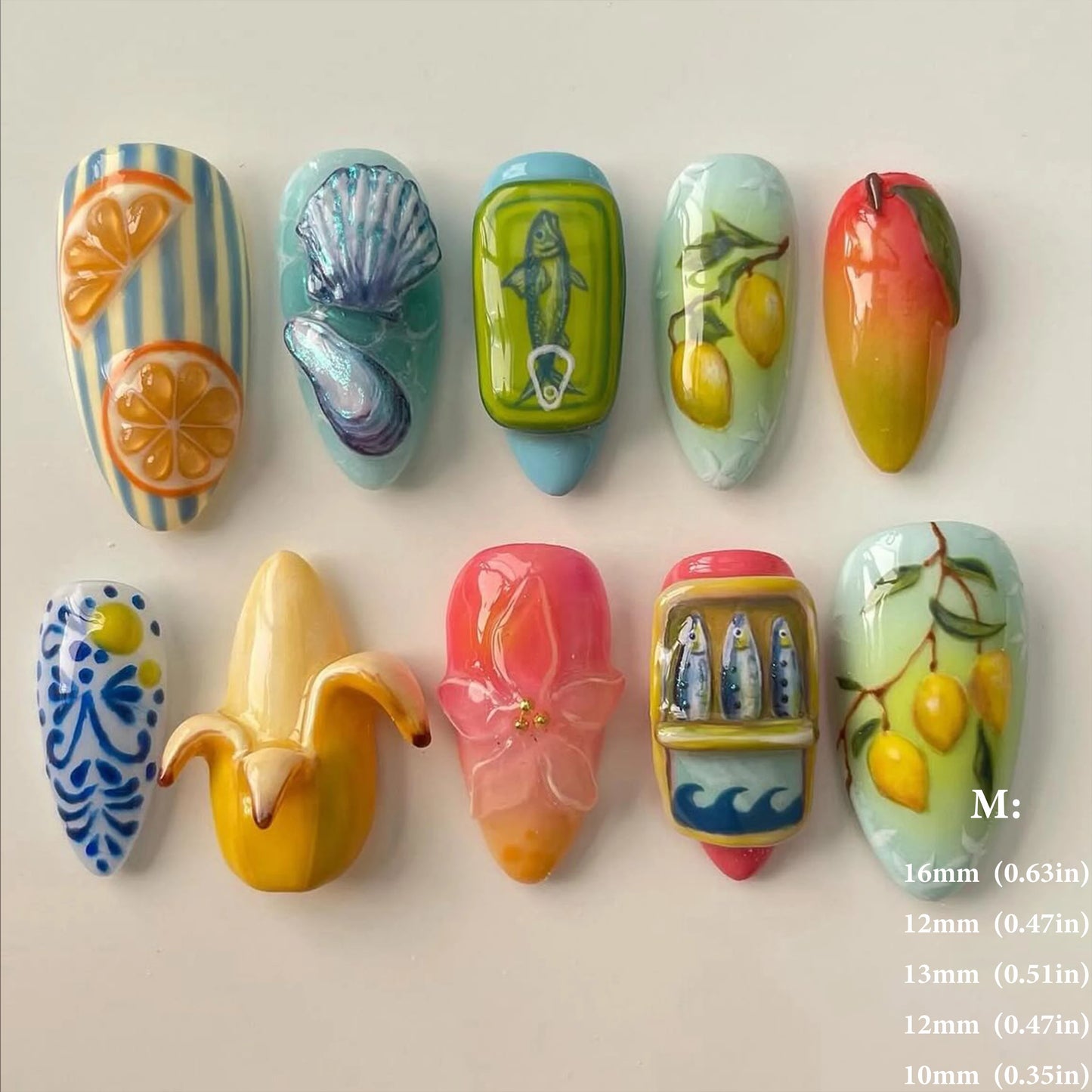 Amalfi Coast Citrus & Seafood Extravaganza Press-On Nail Set