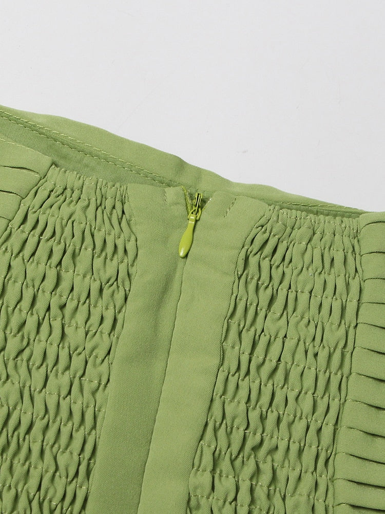 Two Piece Round Neck Sleeveless Hollow Out Crop Top Irregular Hem Pleated Skirt Set
