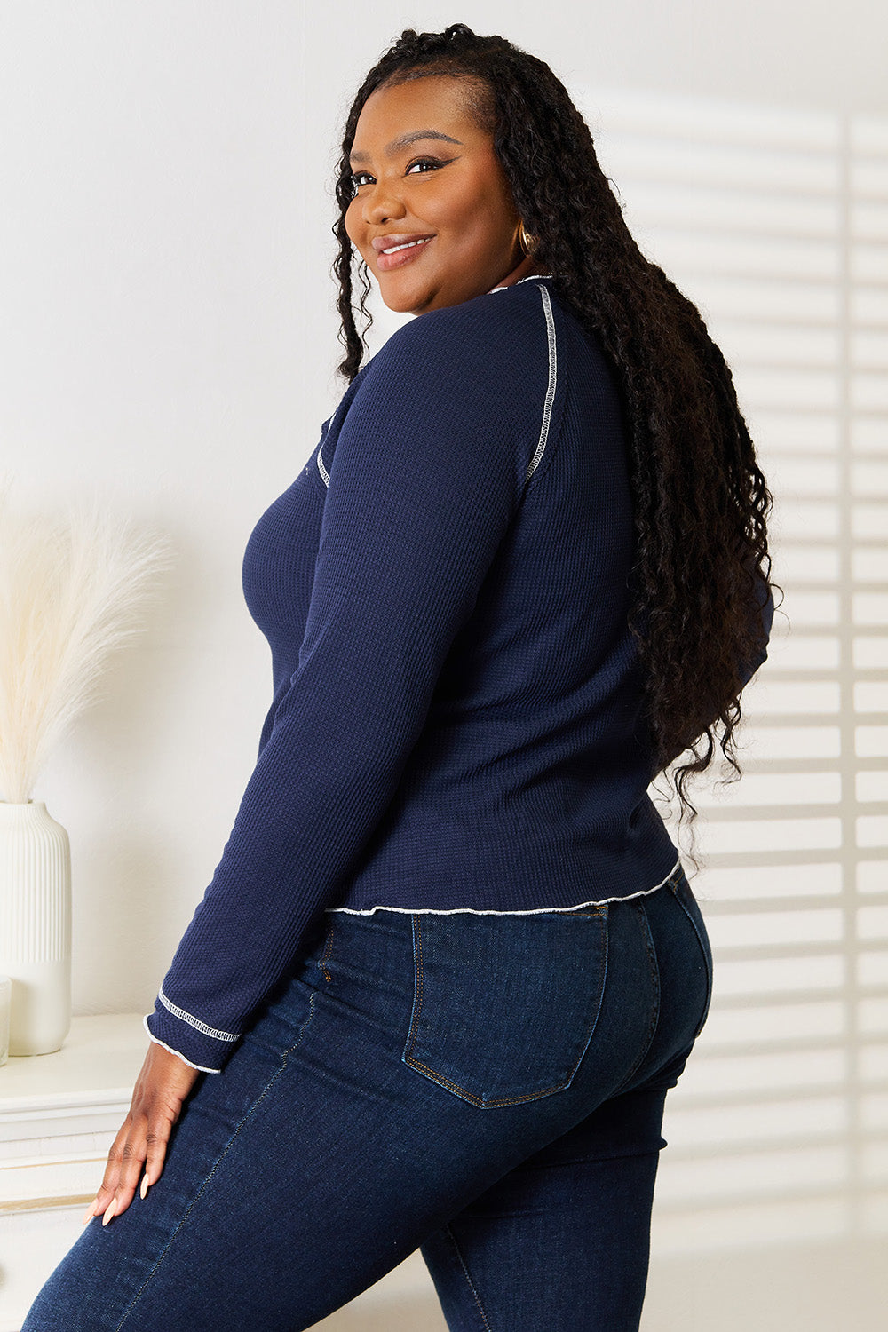 Double Take Long Raglan Sleeve Round Neck Top