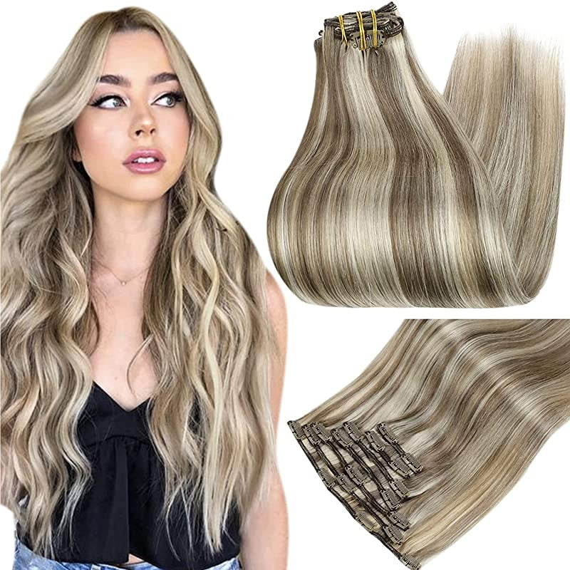 Clip In Human Hair Extensions Balayage Ombre Blonde Black Hairpins 7pcs 120g Double Weft 100% Machine Remy
