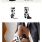 Oversized Cow Pattern Pointed Toe Thick Heel Mid-Pipe Boots Plush Lining Chimney Style Slip-On Chelsea Boots