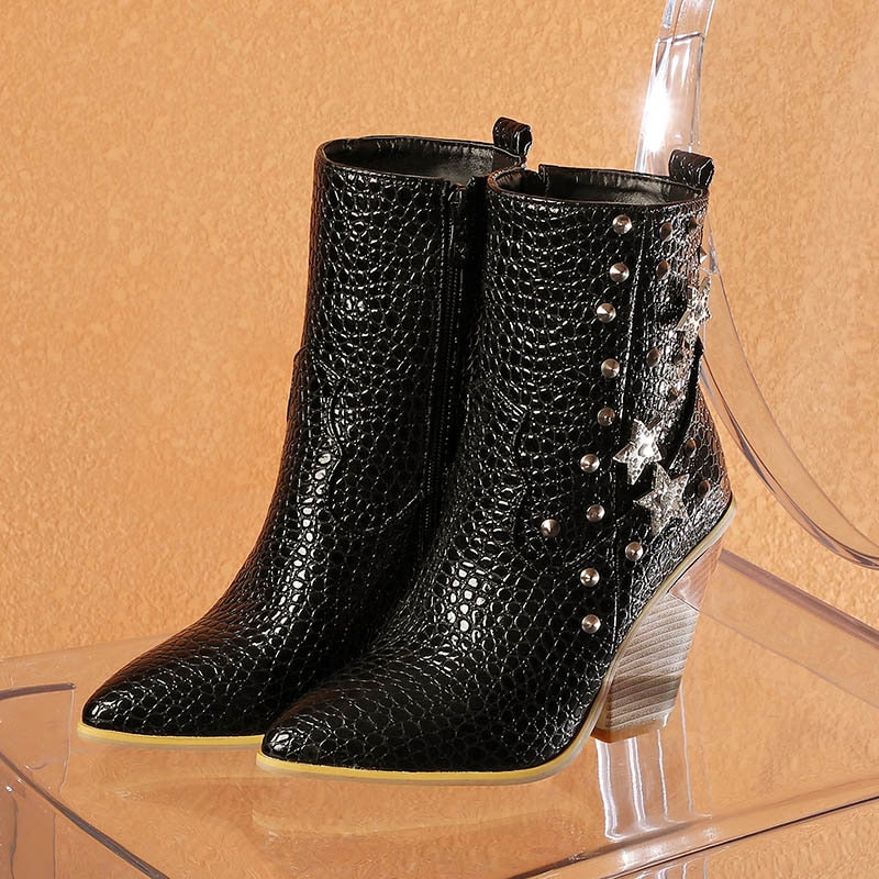 Wedge Heel Cowboy Ankle Boots