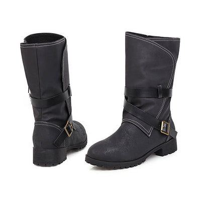 Buckle Patchwork Combat Ankle Boots