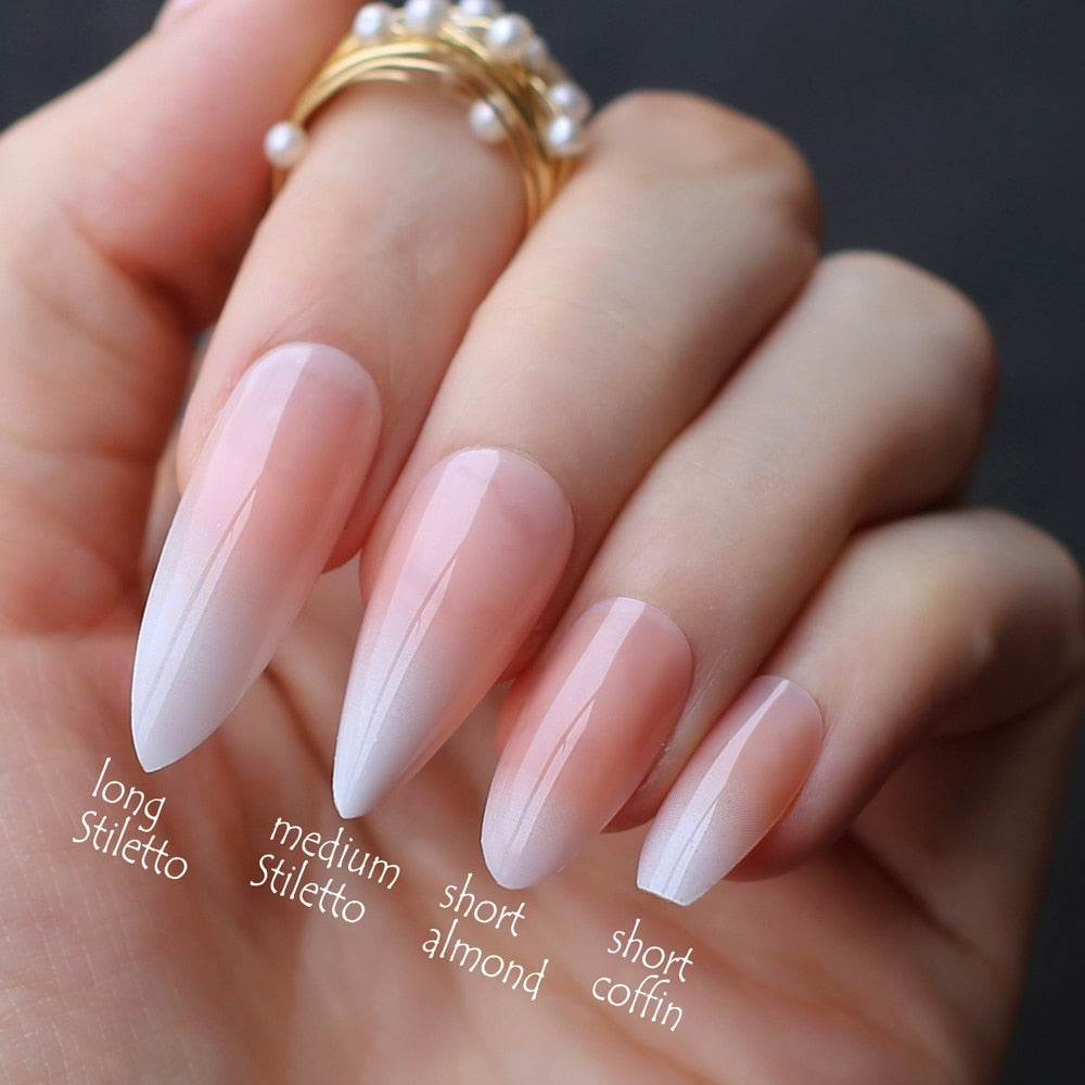 Pink French Web Crystal Clear Gel Luxury Nails (More Options)