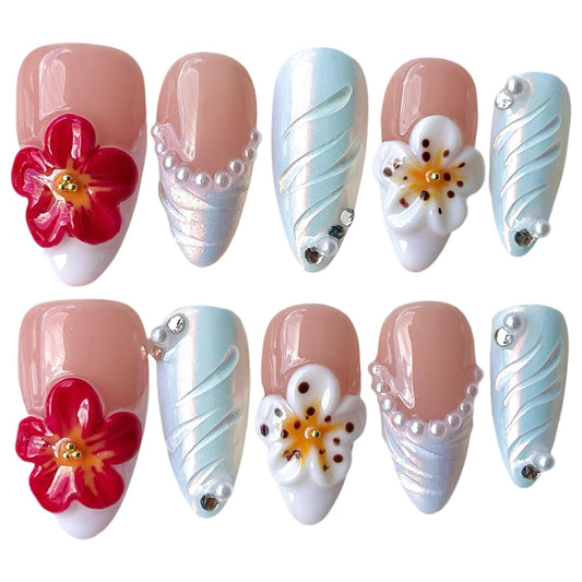 Opal Flame 3D Floral Press‑On Nails
