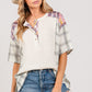 SAGE + FIG Plaid Half Button Gauze Top