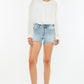 Kancan High Rise Side Slit Denim Shorts