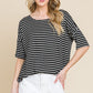 BOMBOM Striped Round Neck T-Shirt