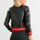 Comme PU Leather Baseball Collar Long Sleeve Jacket