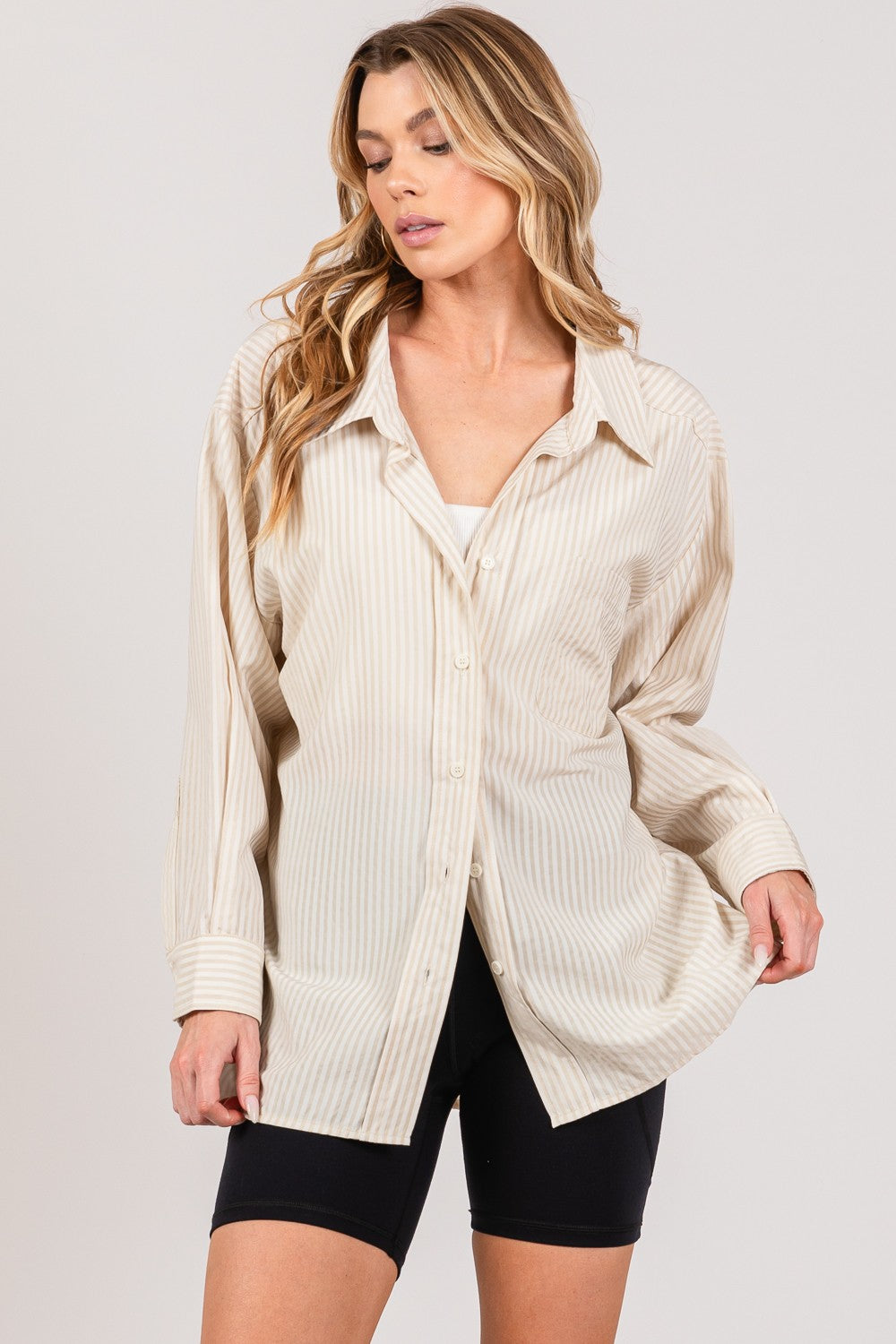 SAGE + FIG Striped Button Up Long Sleeve Shirt