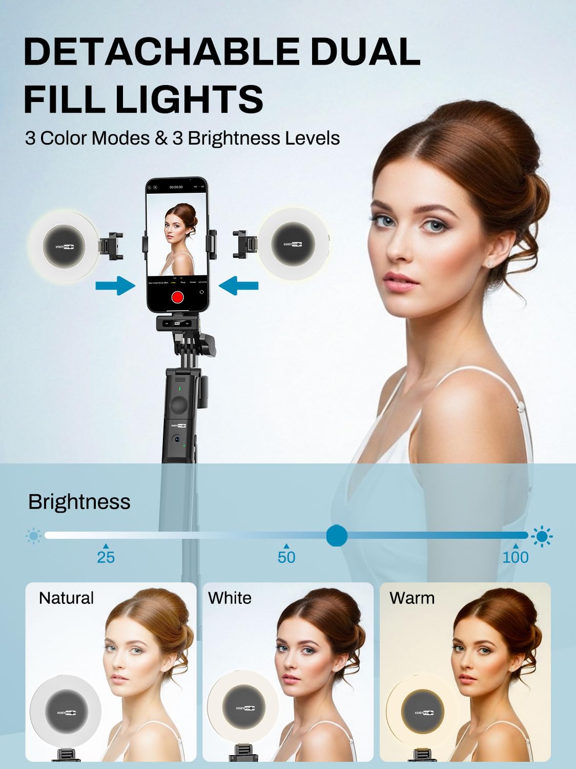USKEYVISION Vlogging Kit for iPhone&Android, YouTube Starter Kit,Auto Face Tracking Tripod for iPhone w/Light,Phone Tripod for Video Recording,Wireless Lavalier Microphone,Ground Spike,Remote Control