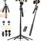 USKEYVISION Vlogging Kit for iPhone&Android, YouTube Starter Kit,Auto Face Tracking Tripod for iPhone w/Light,Phone Tripod for Video Recording,Wireless Lavalier Microphone,Ground Spike,Remote Control