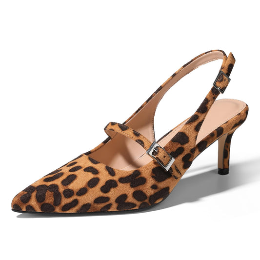 Leopard Kitten Heel Slingback Pumps