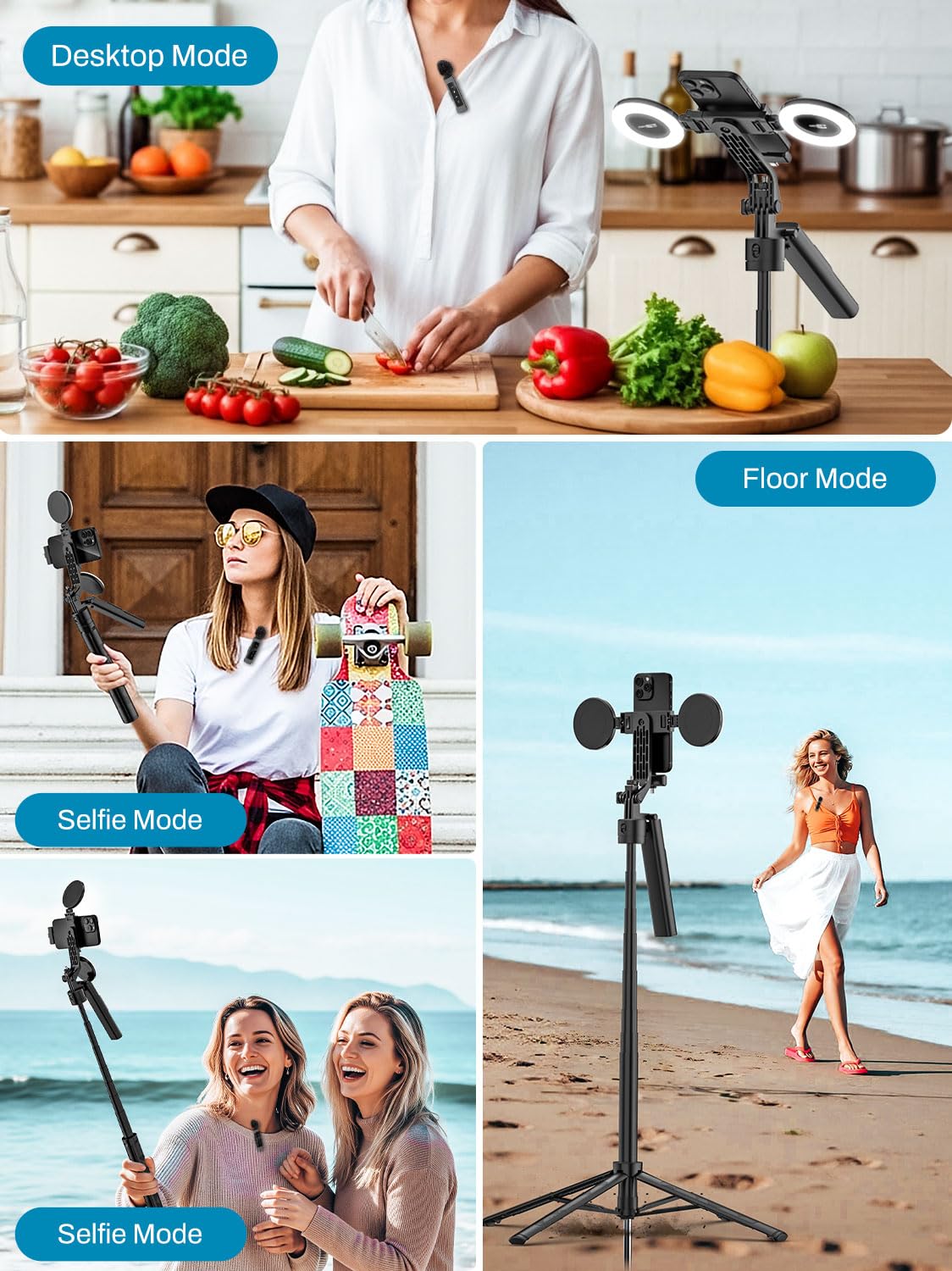 USKEYVISION Vlogging Kit for iPhone&Android, YouTube Starter Kit,Auto Face Tracking Tripod for iPhone w/Light,Phone Tripod for Video Recording,Wireless Lavalier Microphone,Ground Spike,Remote Control