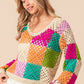 BiBi Multi Color Checkered Long Sleeve Knit Top