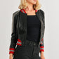 Comme PU Leather Baseball Collar Long Sleeve Jacket