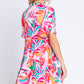 GeeGee Printed Short Sleeve Ruffle Hem Dress