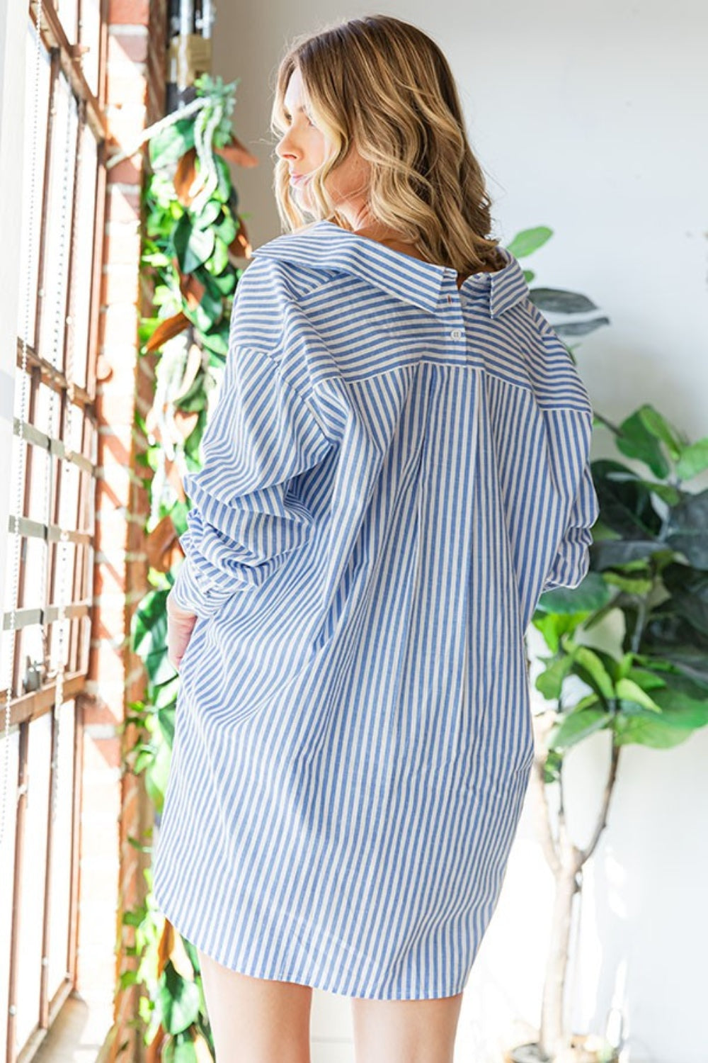 First Love Striped Button Down High-Low Hem Shirt