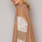 POL V-Neck Lace Balloon Sleeve Exposed Seam Top