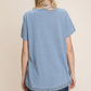 Cotton Bleu by Nu Lab Slit Striped Notched Short Sleeve T-Shirt