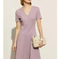 Solid V-neck A-line Slim Midi Dress