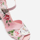 Floral Ankle Strap Diamond Chunky Heels