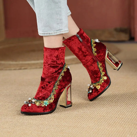 Crystal Ankle Velvet Boots