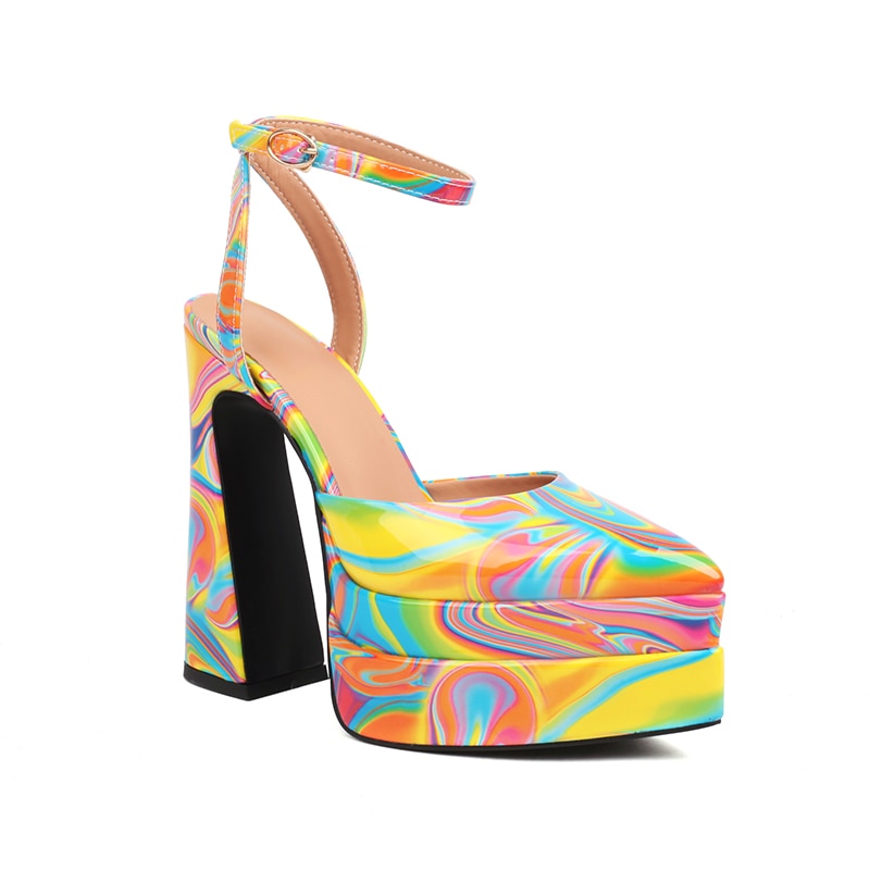 Double-Layer Platform Paint Color Glossy Patent Leather Heels