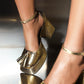 Gingham Shiny Microfiber Fringed Platform Sandal Heels