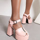 Metal Zipper Embellished Peep Toe Sandals Platform Heels