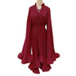 Ruffles Irregular Solid V Neck Cloak Sleeves High Waist Spliced Lace Up Loose Folds Dress