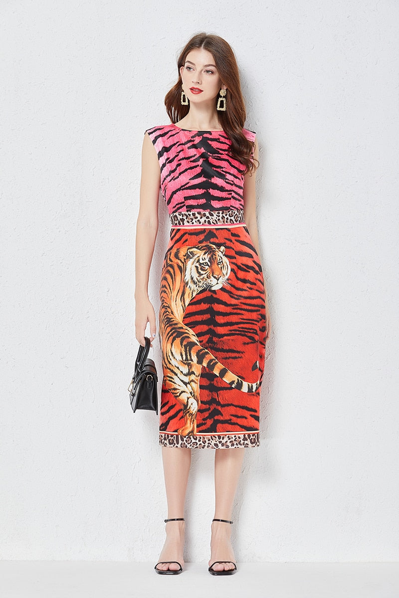Sleeveless Vintage Tiger Leopard Print Dress