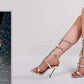 Crystal Lace-Up Stiletto Cross Strap Thin High Heel Sandals