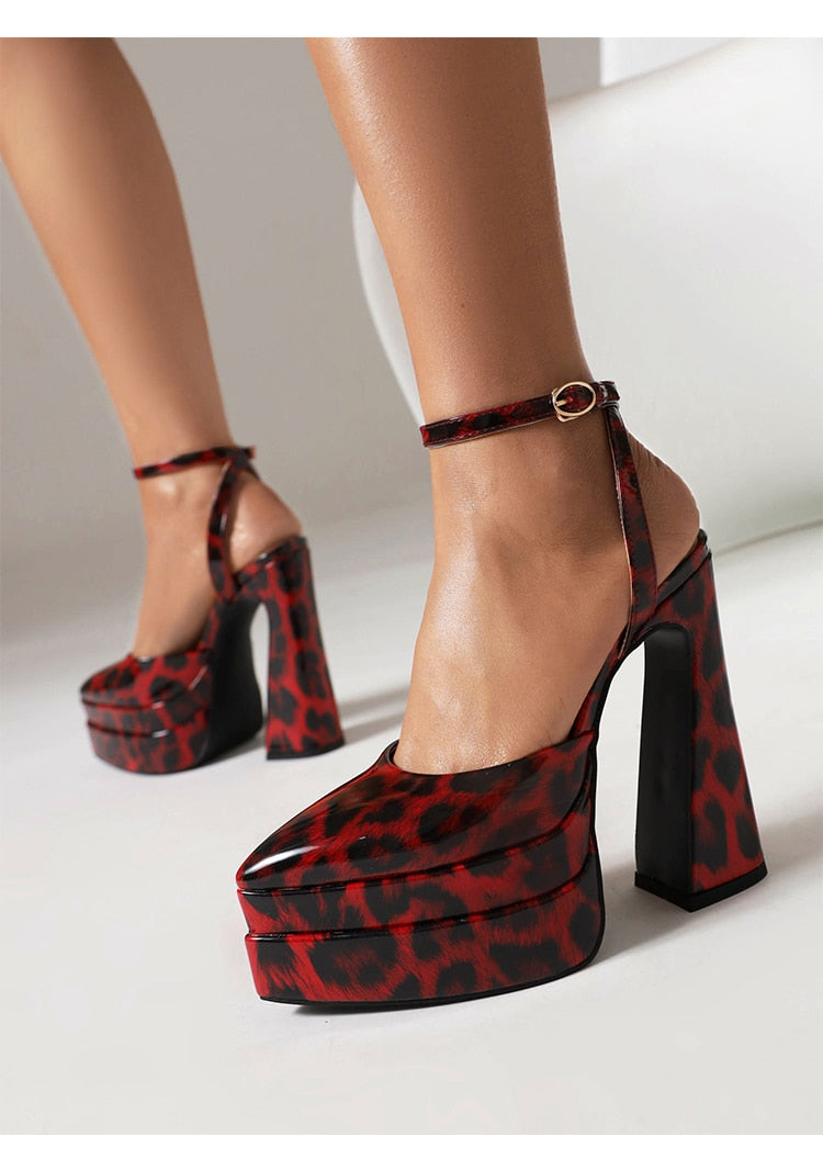 Double-Layer Platform Paint Color Glossy Patent Leather Heels