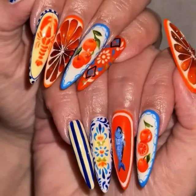 Amalfi Coast Citrus & Seafood Extravaganza Press-On Nail Set