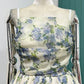 Print Square Collar Sleeveless High Waist Spliced Ruched Sweet Camisole Dress