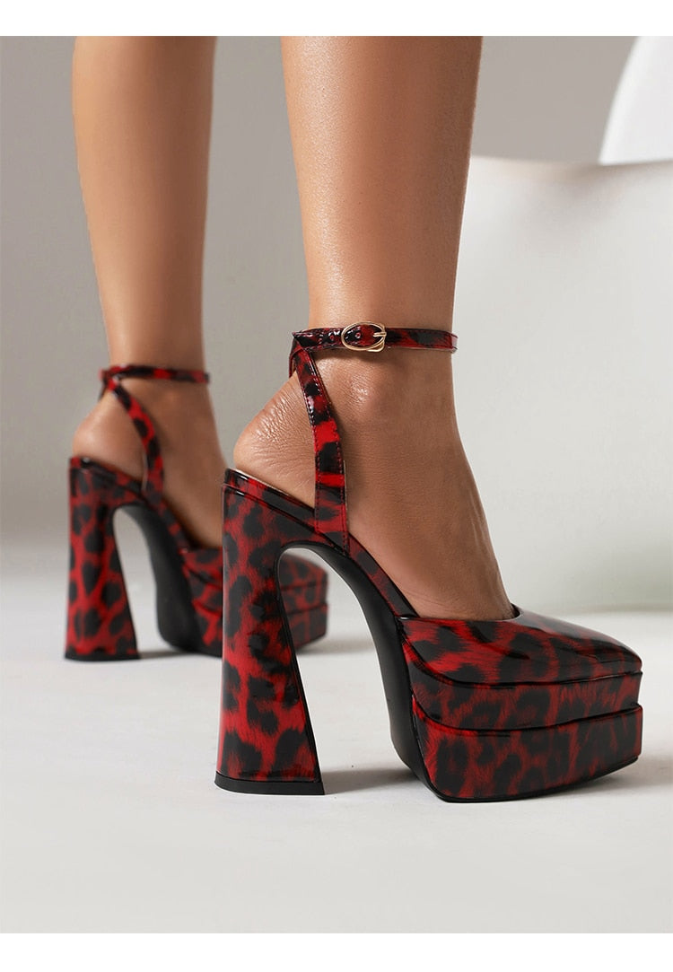 Double-Layer Platform Paint Color Glossy Patent Leather Heels