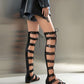 Glossy Leather Lace Up Knee Boot Sandals