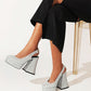 Sequin Cloth Material Metal Buckle Platform Heels