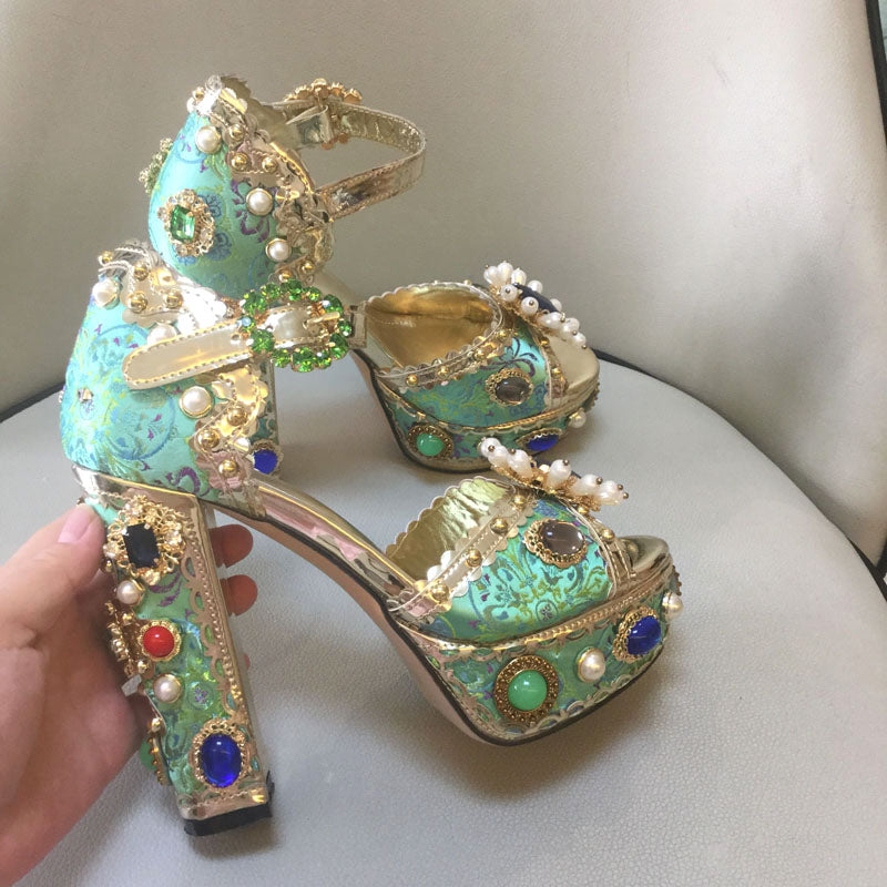 Gem Pearl Studded Platform Heels