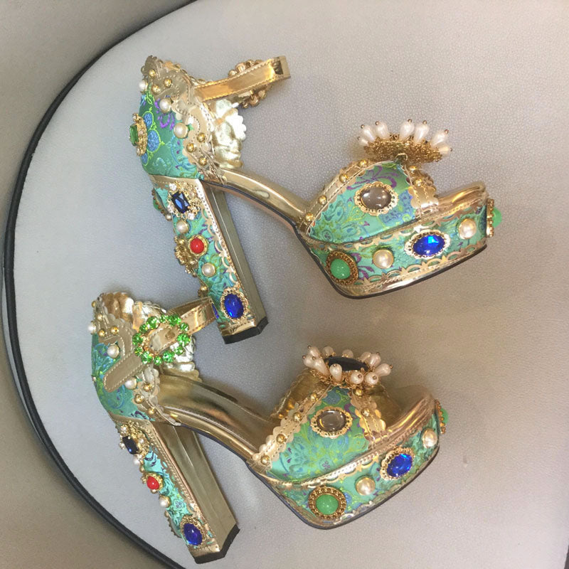 Gem Pearl Studded Platform Heels