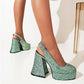 Sequin Cloth Material Metal Buckle Platform Heels