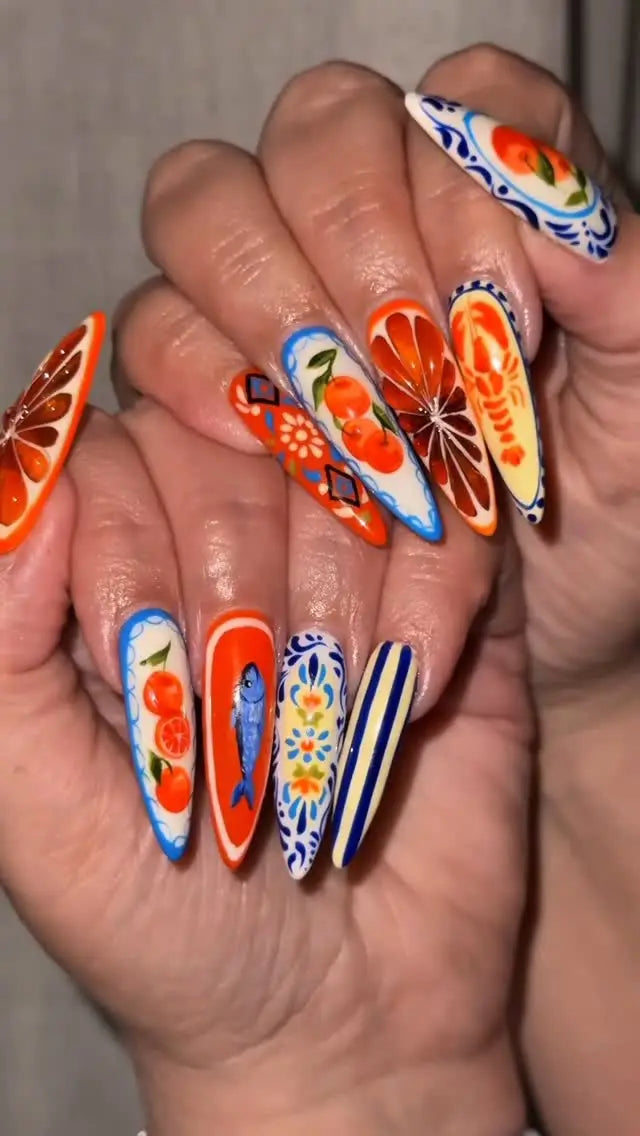 Amalfi Coast Citrus & Seafood Extravaganza Press-On Nail Set