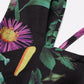 Vintage Print Floral Square Collar Sleeveless High Waist Backless Colorblock Midi Dress