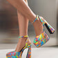 Double-Layer Platform Paint Color Glossy Patent Leather Heels