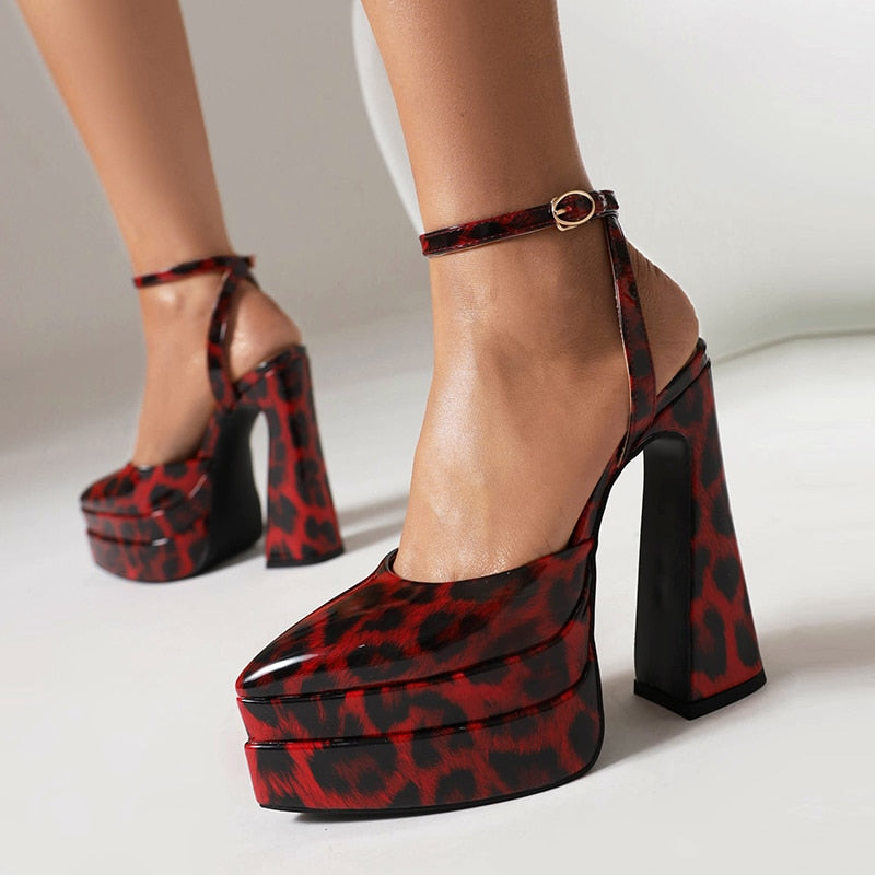 Double-Layer Platform Paint Color Glossy Patent Leather Heels