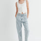 MABLE Pleated Front Detail Straight Jeans