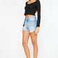 Kancan High Waist Frayed Denim Shorts